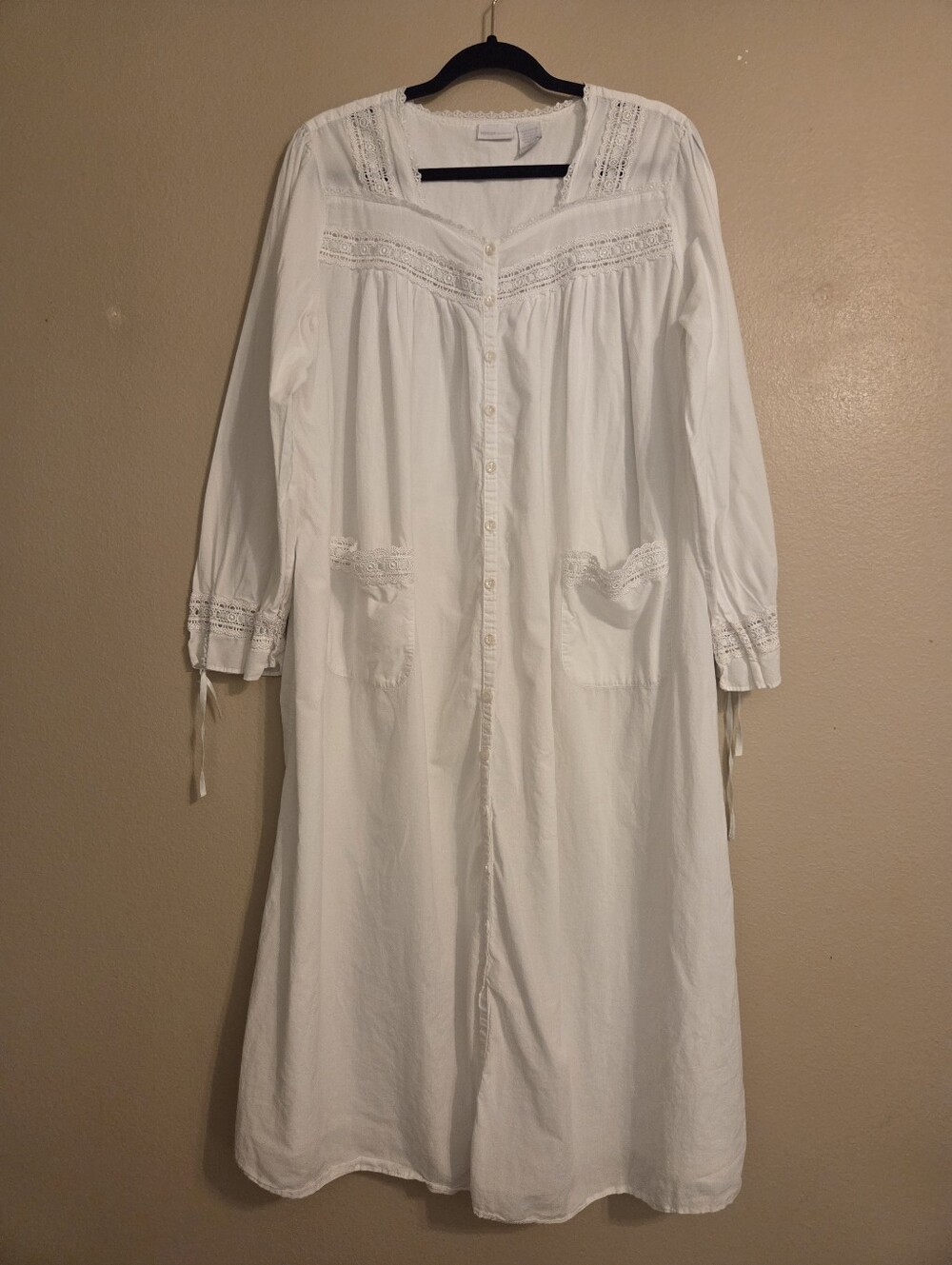PARISIAN INTIMATES White 100% Cotton  Maxi Cottagecore Button Front Nightgown L